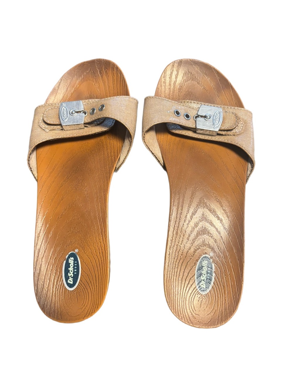 Dr. Scholl's Women's Classic Slide Sandals Beige Tan Faux Wood Sizing 7M US